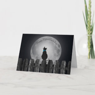 cat on fence with full moon holiday card