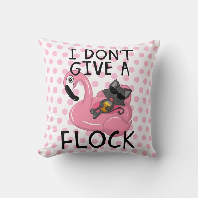 Cat on Flamingo with Pineapple and Pink Polka Dots Cushion (Front)