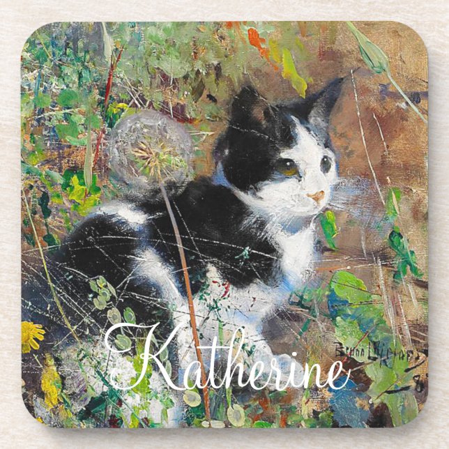 Cat on Flowerbed Coaster (Front)