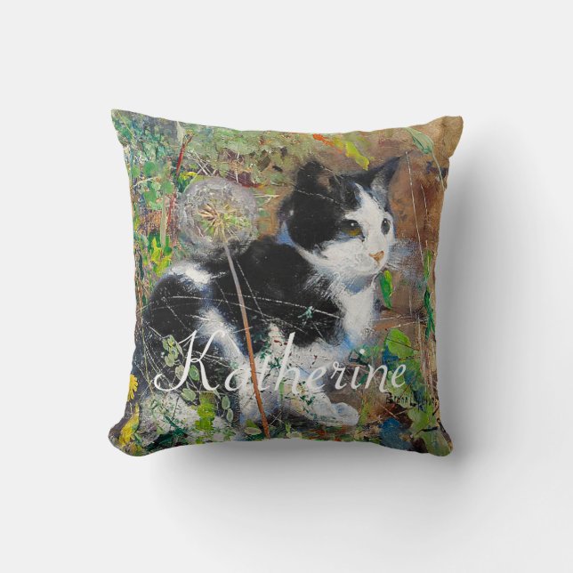 Cat on Flowerbed Cushion (Front)