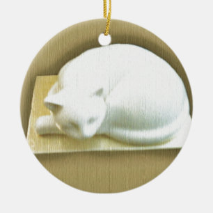 Cat on Gold Box II Ceramic Tree Decoration