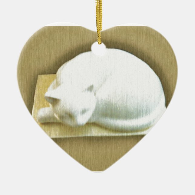 Cat on Gold Box II Ceramic Tree Decoration (Front)