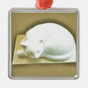 Cat on Gold Box II Metal Tree Decoration