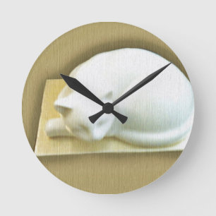 Cat on Gold Box II Round Clock