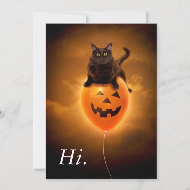 Cat on Halloween Balloon Invitation (Front)
