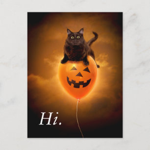 Cat on Halloween Balloon Invitation Postcard