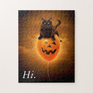 Cat on Halloween Balloon Jigsaw Puzzle