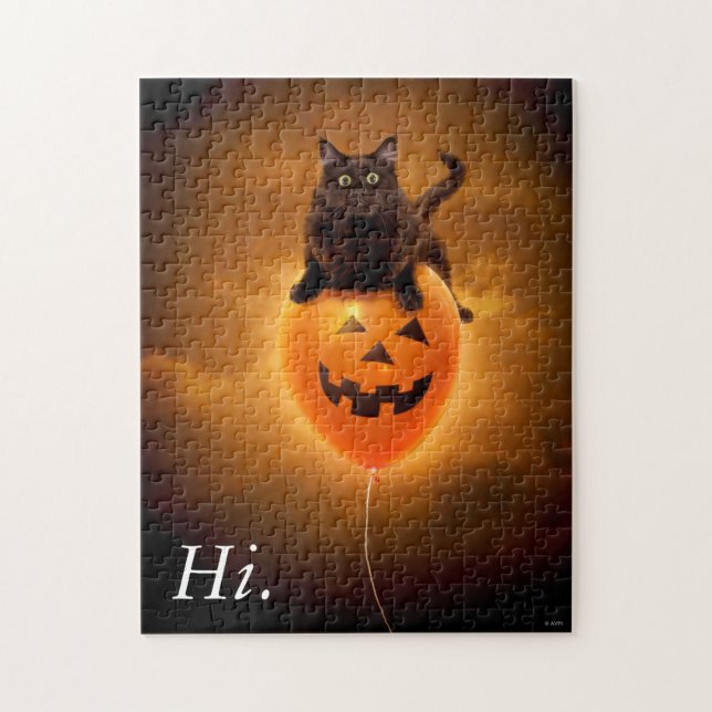 Cat on Halloween Balloon Jigsaw Puzzle (Vertical)