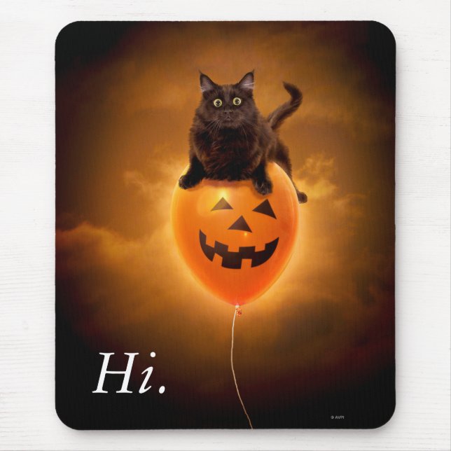 Cat on Halloween Balloon Mouse Pad (Front)