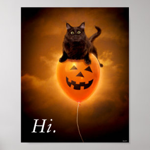 Cat on Halloween Balloon Poster