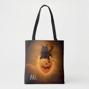 Cat on Halloween Balloon Tote Bag