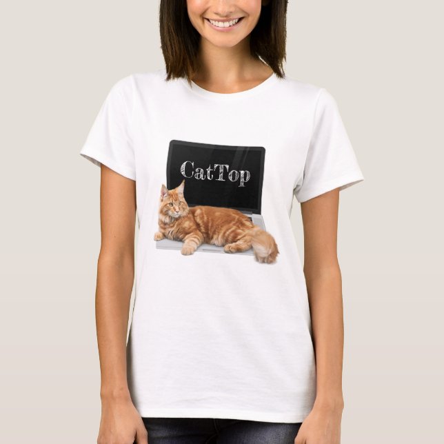 Cat on Laptop - CatTop T-Shirt (Front)