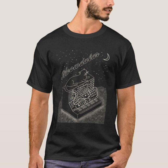 Cat On Modular Synth Funny Synthesizer T-Shirt (Front)