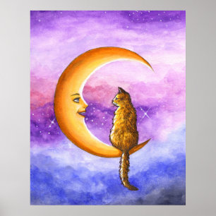 Cat on moon 673 poster