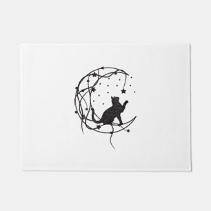 Cat On Moon With Stars Vintage Retro Doormat