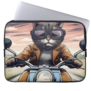 Cat on motorbike laptop sleeve