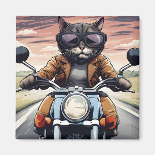Cat on motorbike magnet