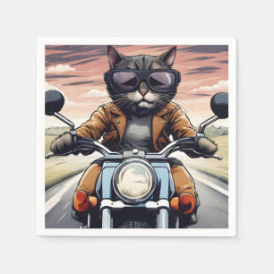 Cat on motorbike napkin