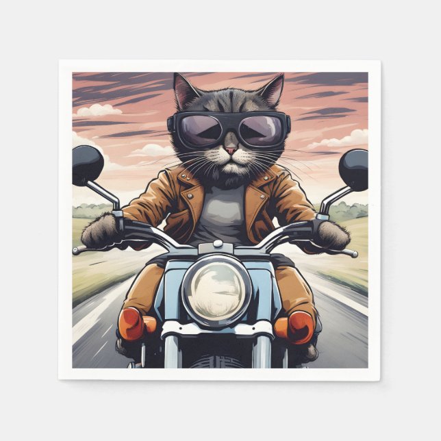 Cat on motorbike napkin (Front)