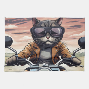 Cat on motorbike tea towel