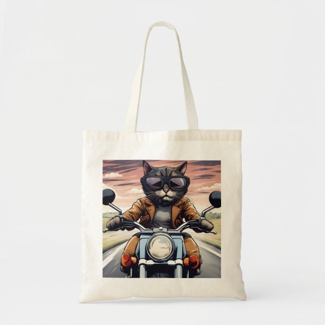Cat on motorbike tote bag (Front)