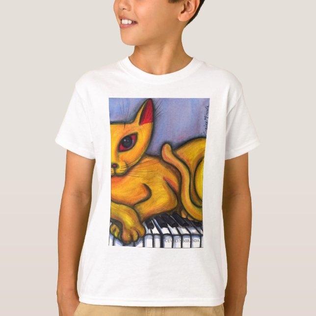 Cat On Piano T-Shirt (Front)
