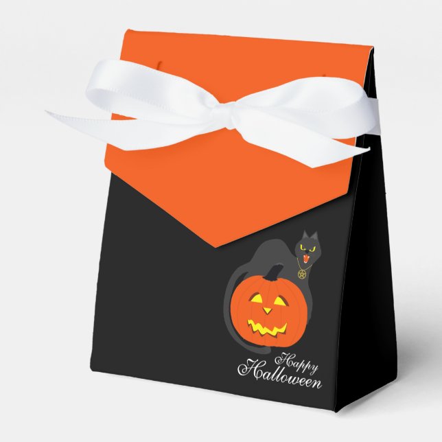 Cat on Pumpkin, Halloween Favour Box (Front Side)
