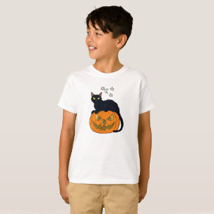 Cat on pumpkin with stars T-Shirt