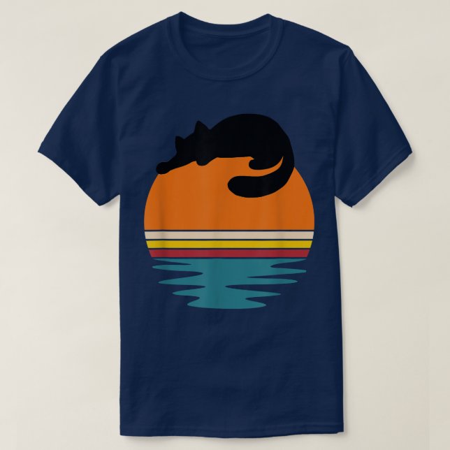 Cat on Retro Sunset Cute Cat  T-Shirt (Design Front)