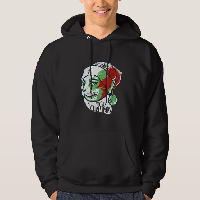 Cat On Santa Hat Meow Christmas Hoodie (Front)
