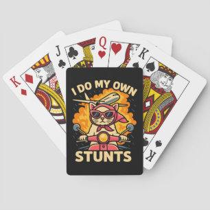 Cat On Scooter I Do My Own Stunts Playing Cards
