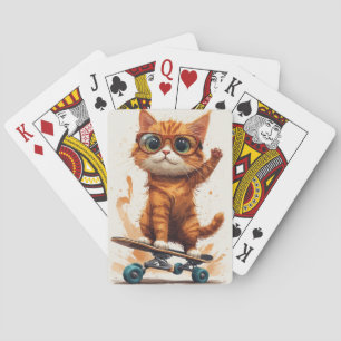Cat On Skateboard  Playing Cards