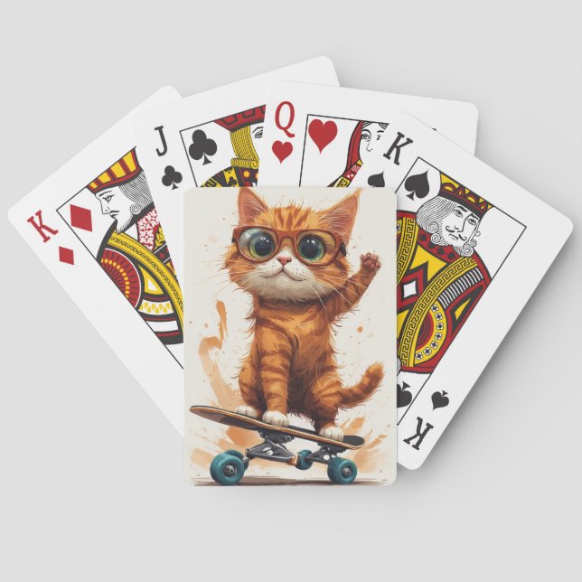 Cat On Skateboard  Playing Cards (Back)