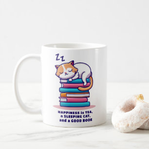 Cat on Stack of Books Cute Personalised Reader Tea Coffee Mug