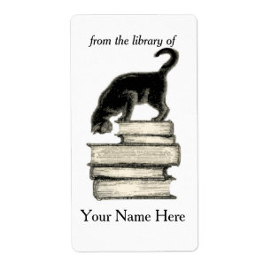 Cat on Stack of Books of Bookplate ..