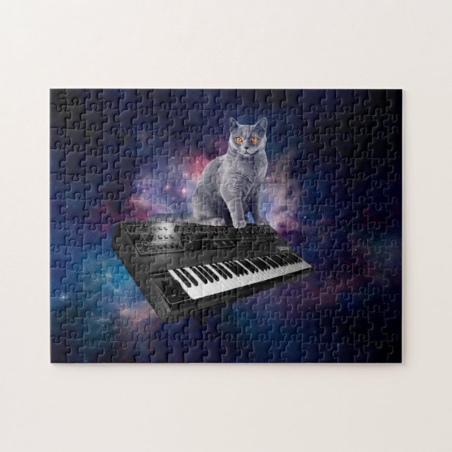 Cat on synthesizer in space jigsaw puzzle (Horizontal)
