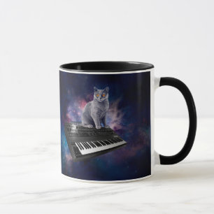 Cat on synthesizer in space mug