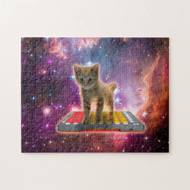 Cat on synthesizers in space jigsaw puzzle (Horizontal)