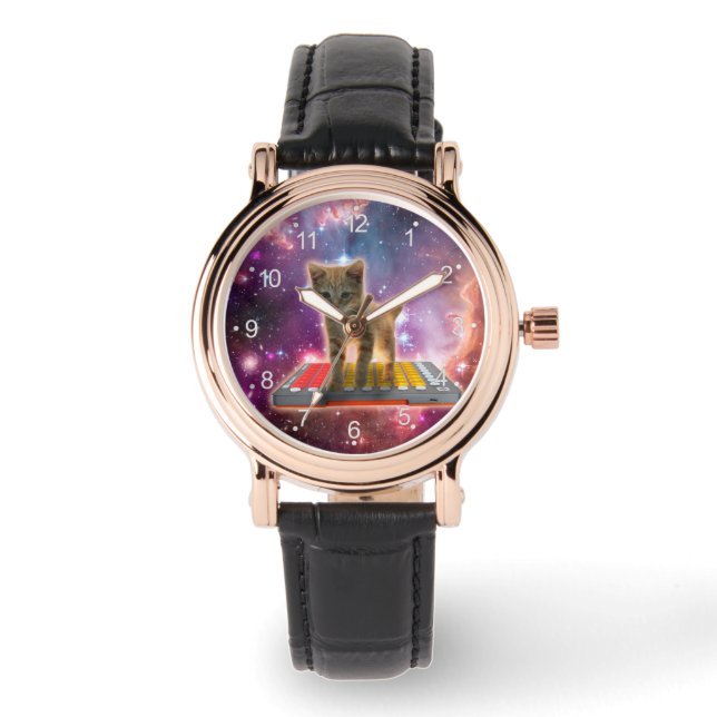 Cat on synthesizers in space watch (Front)