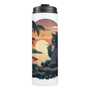Cat on the beach with the cigarette thermal tumbler