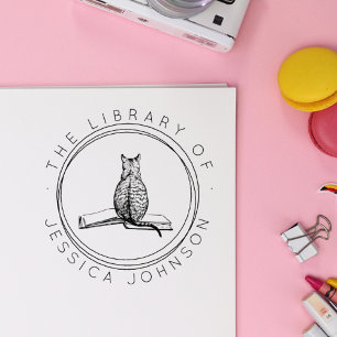 Cat on the Book Cute Modern Library  Self-inking Stamp