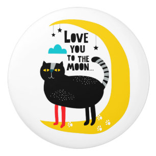 Cat on the moon ceramic knob