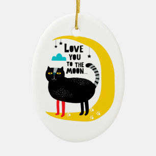Cat on the moon ceramic ornament