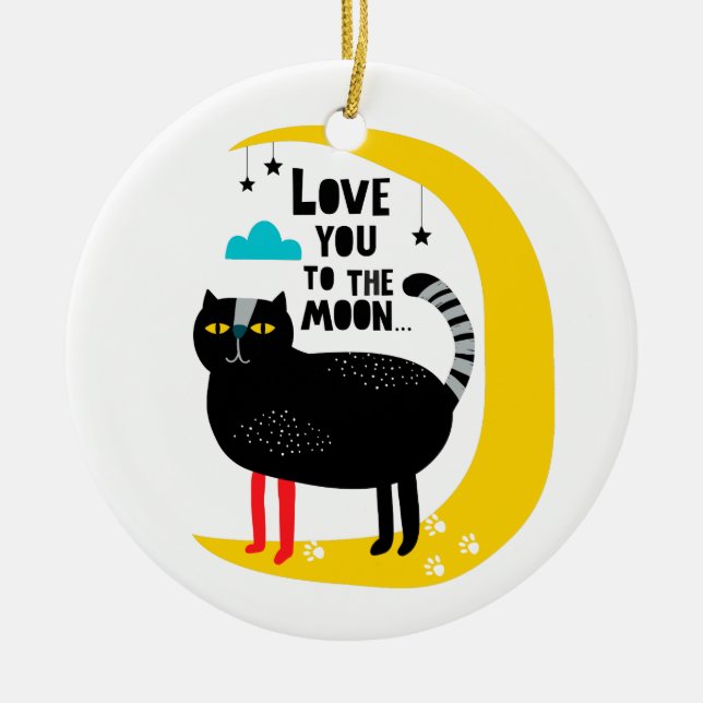 Cat on the moon ceramic ornament (Front)