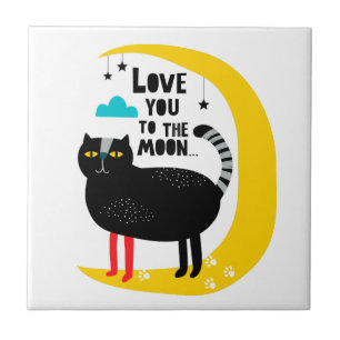 Cat on the moon ceramic tile
