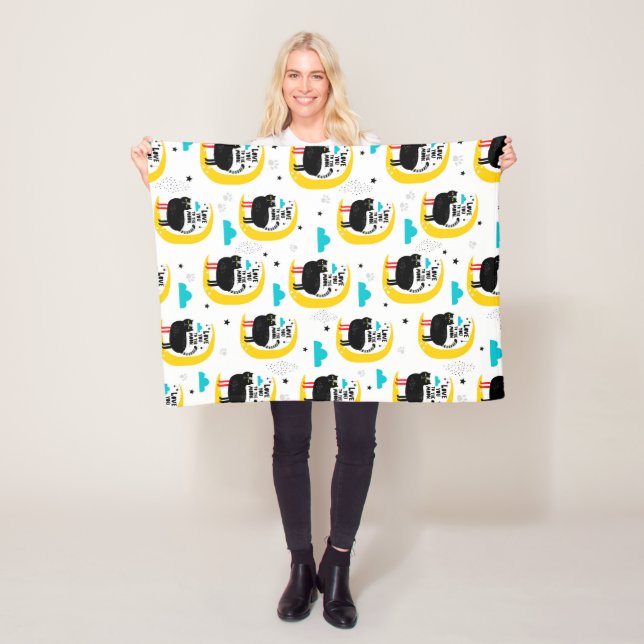 Cat on the moon fleece blanket (In Situ)