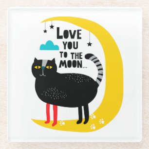 Cat on the moon glass coaster