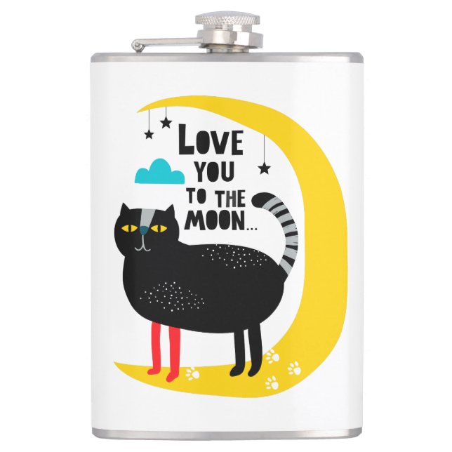 Cat on the moon hip flask (Front)