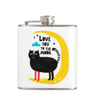 Cat on the moon hip flask