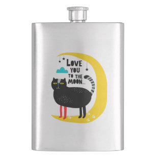 Cat on the moon hip flask